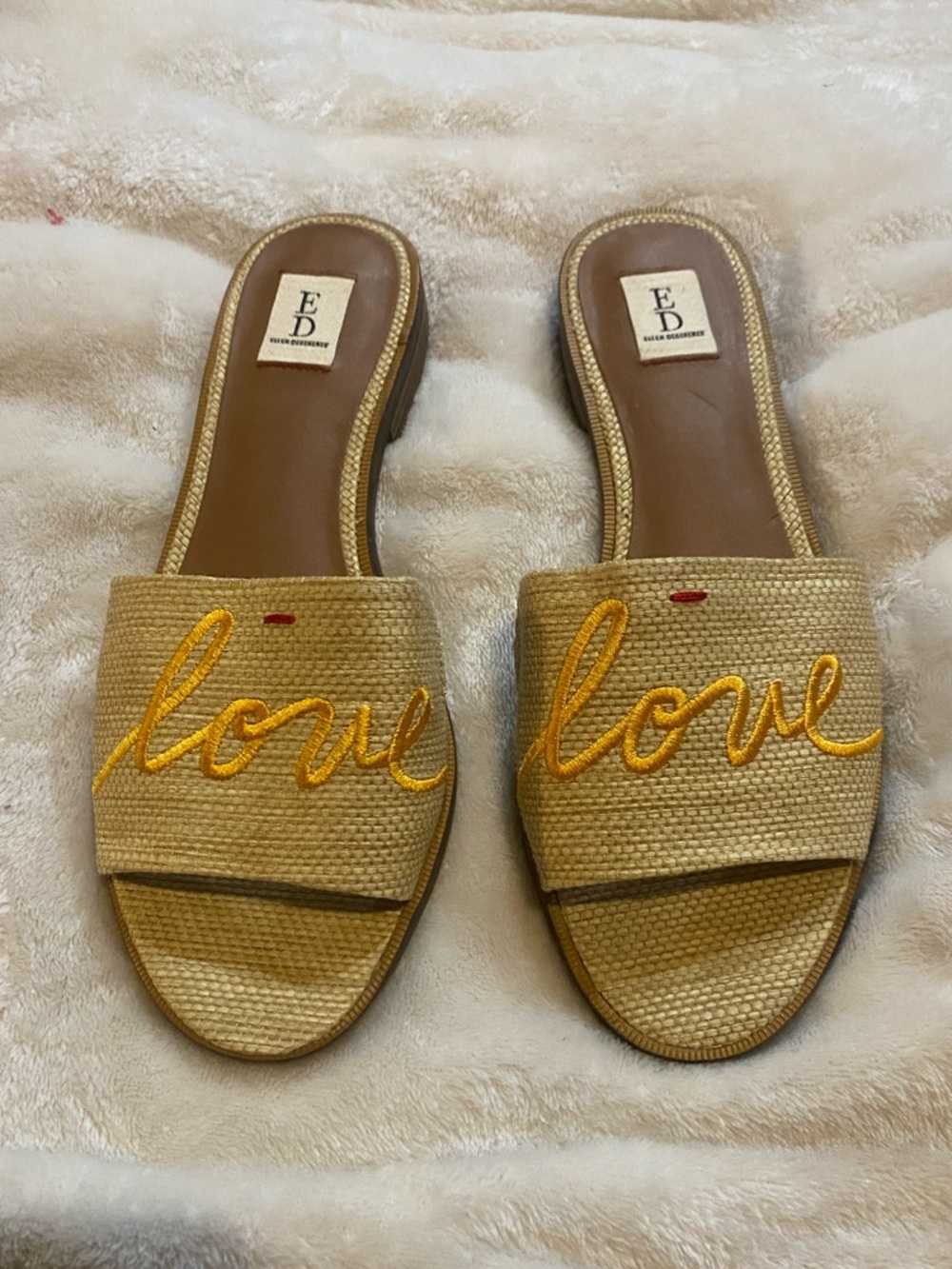 ED Ellen DeGeneres Solay Slide Sandals Straw Woven Love New